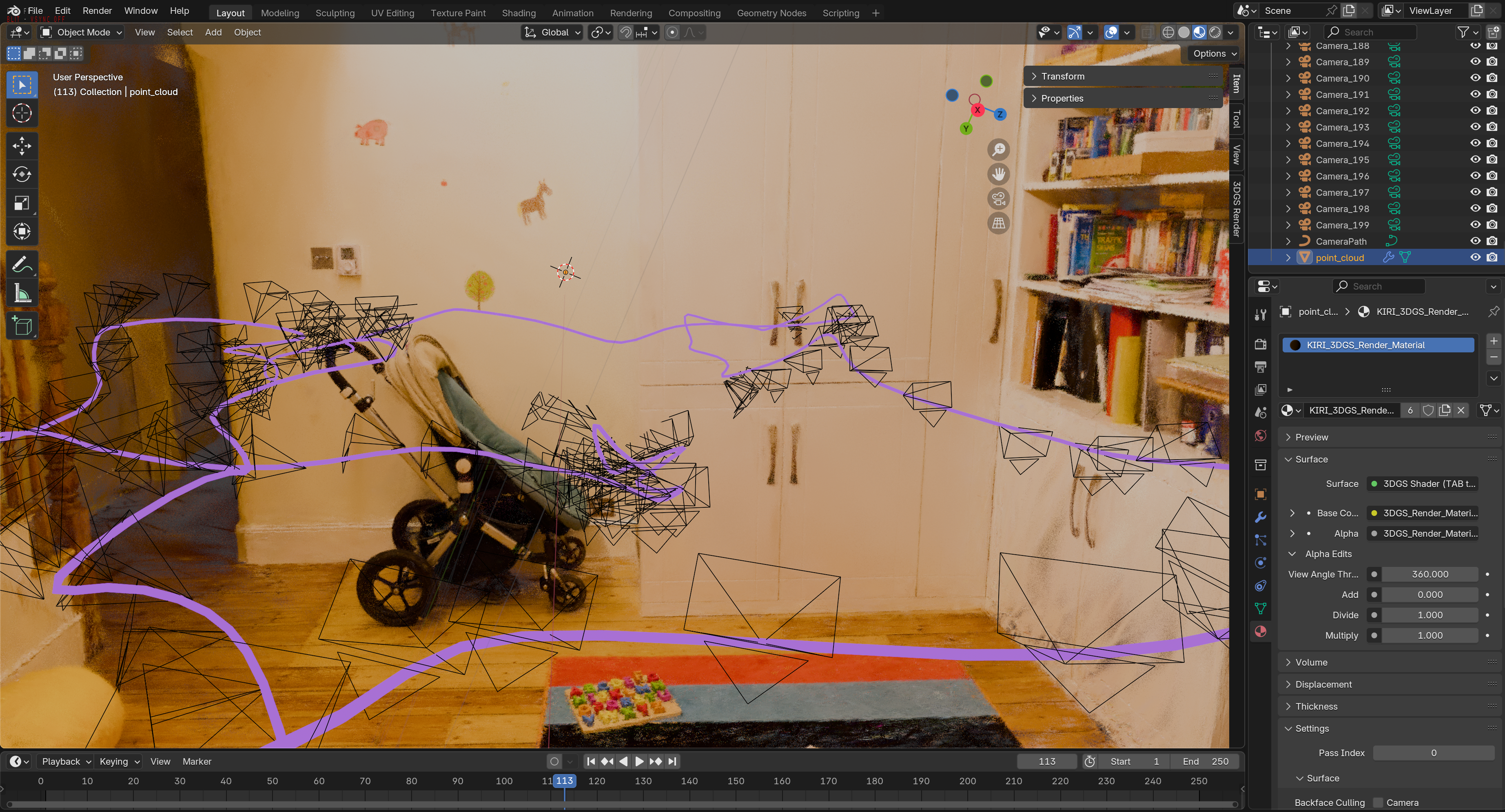Image showing a 3D scene with camera trace plotted